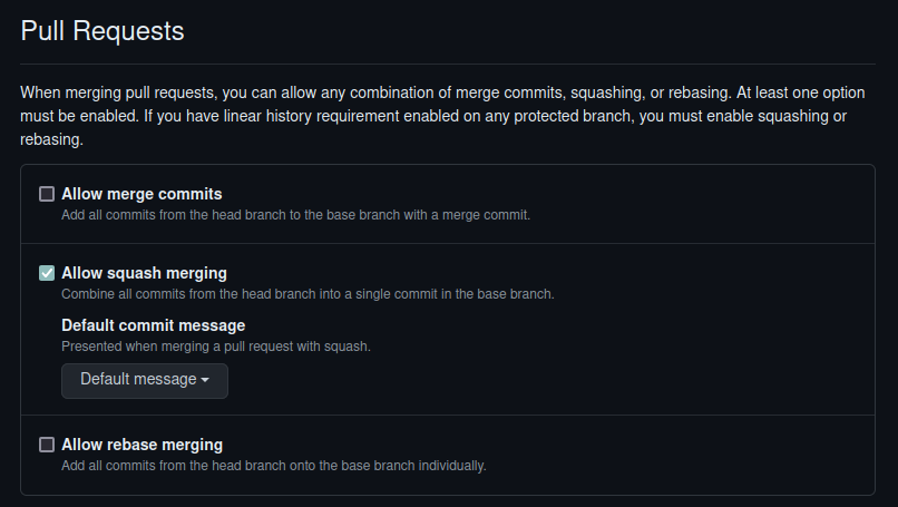 Screenshot of the required merge settings